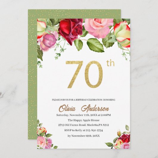 Elegant 70e verjaardag Waterverf Glit Kaart (Voorkant / Achterkant)