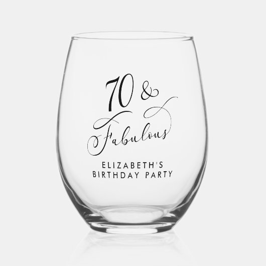 Elegant 70e verjaardag wijnglas zonder voet (Voorkant)