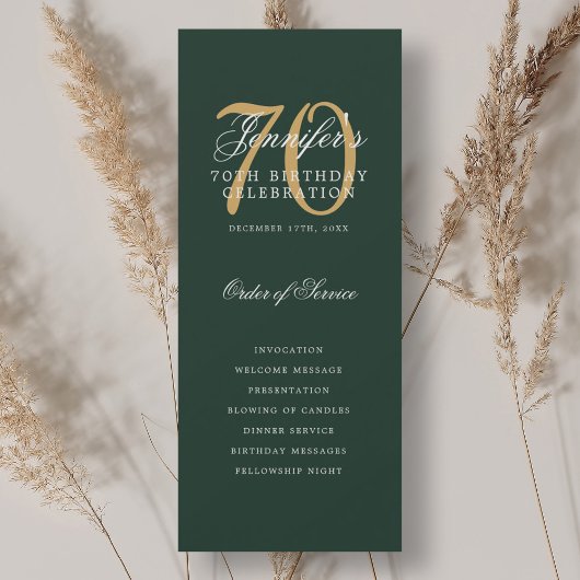 Elegant 70e verjaardagsfeest programma goud groen