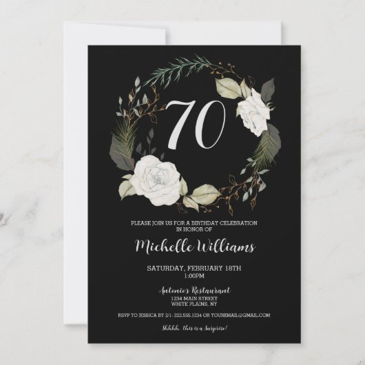 Elegant 70e verjaardagsfeestje bloemenkrans goud kaart (Voorkant)