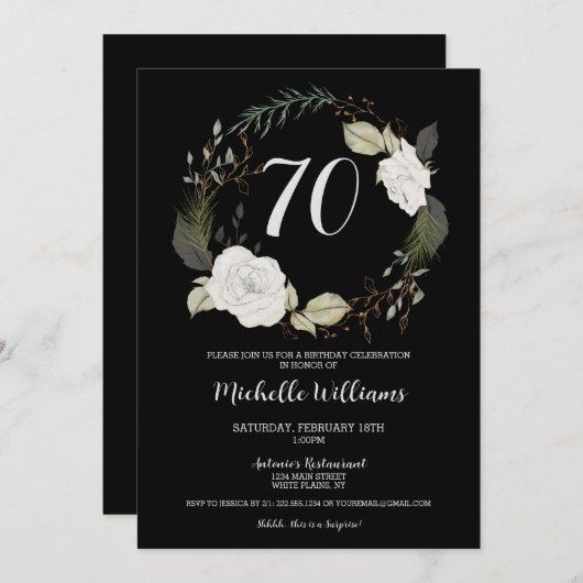 Elegant 70e verjaardagsfeestje bloemenkrans goud kaart (Voorkant / Achterkant)