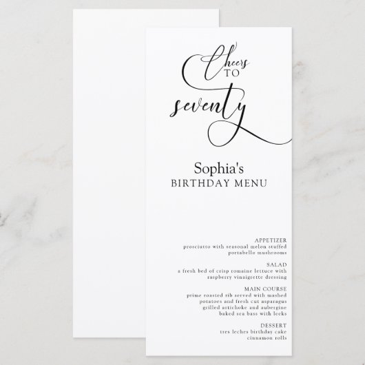 Elegant 70e verjaardagsfeestje menu (Voorkant / Achterkant)