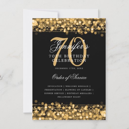 Elegant 70e verjaardagsfeestprogramma Goud met Men Kaart (Voorkant)
