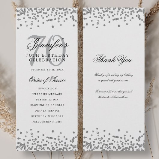 Elegant 70e verjaardagsprogramma Bedankt Zilver  Kaart
