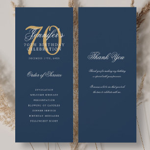 Elegant 70e verjaardagsprogramma goud marineblauw  kaart