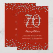 Elegant 70e verjaardagsprogramma menu zilver rood kaart (Voorkant / Achterkant)