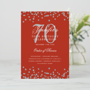 Elegant 70e verjaardagsprogramma menu zilver rood kaart