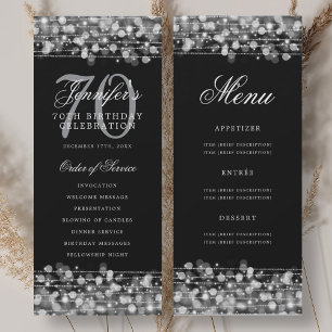Elegant 70e verjaardagsprogramma Zilver met Menu Kaart