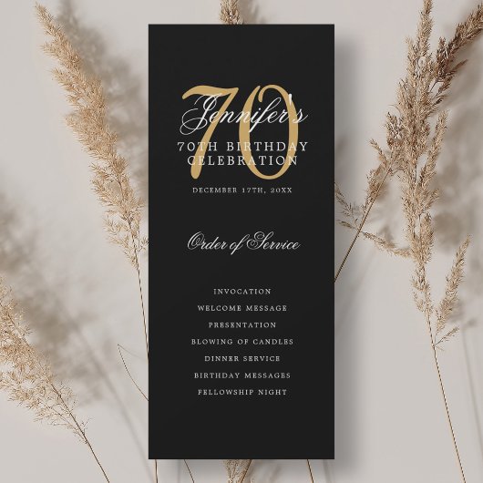 Elegant 70e verpartijprogramma zwart goud kaart
