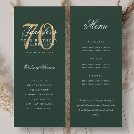Elegant 70ste Programma Goud Groen Menu+Bedankt
