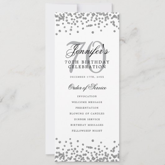 Elegant 70ste verjaardag programma Bedankt Silver (Voorkant)