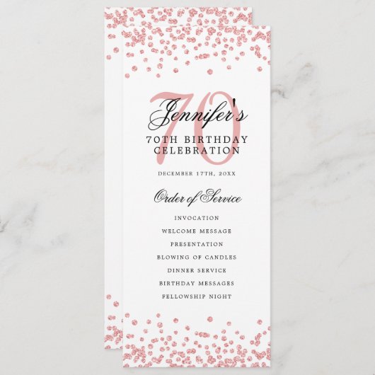Elegant 70ste verjaardag programma Roos Gold Confe (Voorkant / Achterkant)