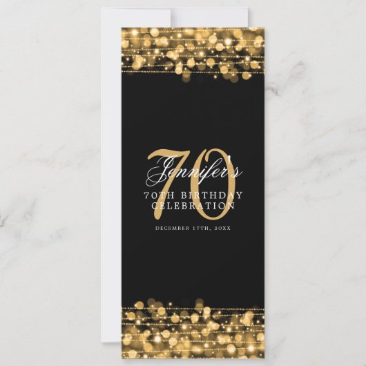 Elegant 70ste verjaardagsfeestje Menu Goud Kaart (Voorkant)