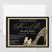 Elegant 70th Birthday Damask Shoe Invitation Kaart (Voorkant / Achterkant)