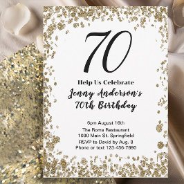 Elegant 70th Birthday Invitation For Her in Gold Kaart