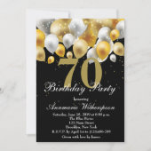 Elegant 70th Birthday Invitation Gold Balloons Kaart (Voorkant)