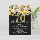 Elegant 70th Birthday Invitation Gold Balloons Kaart (Staand voorkant)