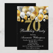 Elegant 70th Birthday Invitation Gold Balloons Kaart (Voorkant / Achterkant)