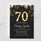 Elegant 70th Birthday Invitation with Gold Ballons Kaart (Voorkant)