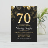 Elegant 70th Birthday Invitation with Gold Ballons Kaart (Staand voorkant)
