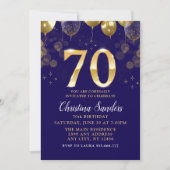 Elegant 70th Birthday Invitation with Gold Ballons Kaart (Voorkant)
