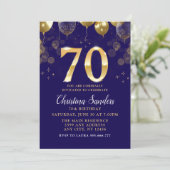 Elegant 70th Birthday Invitation with Gold Ballons Kaart (Staand voorkant)