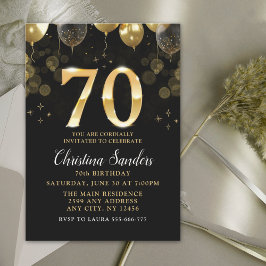 Elegant 70th Birthday Invitation with Gold Ballons Kaart