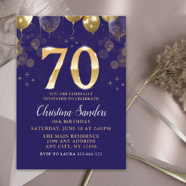 Elegant 70th Birthday Invitation with Gold Ballons Kaart