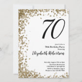 Elegant 70th Birthday Invitation With Gold Sequins Kaart (Voorkant)