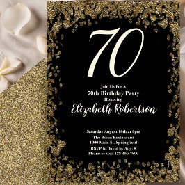 Elegant 70th Birthday Invitation With Gold Sequins Kaart