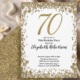 Elegant 70th Birthday Invitation With Gold Sequins Kaart