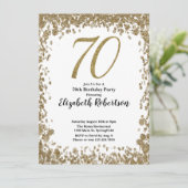 Elegant 70th Birthday Invitation With Gold Sequins Kaart (Staand voorkant)