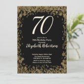 Elegant 70th Birthday Invitation With Gold Sequins Kaart (Staand voorkant)