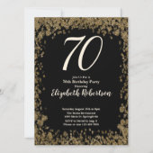 Elegant 70th Birthday Invitation With Gold Sequins Kaart (Voorkant)