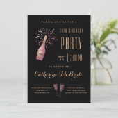 Elegant 70th Birthday Party Black Gold Champagne Kaart (Staand voorkant)