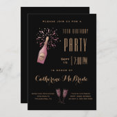 Elegant 70th Birthday Party Black Gold Champagne Kaart (Voorkant / Achterkant)