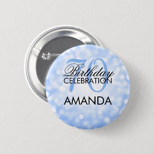 Elegant 70th Birthday Party Blue Glitter Lights Ronde Button 5,7 Cm (Voorkant /achterkant)