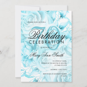 Elegant 70th Birthday Party Floral Blauwgroen Kaart