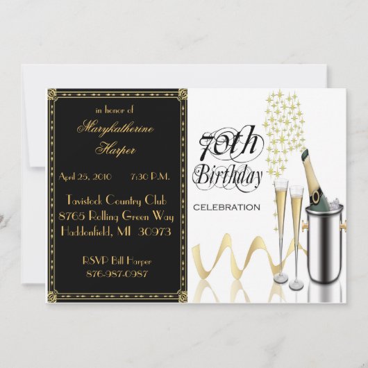 Elegant 70th Birthday Party Invitation Kaart (Voorkant)