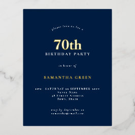 Elegant 70th Birthday Party Luxury Blue Folie Uitnodiging Briefkaart
