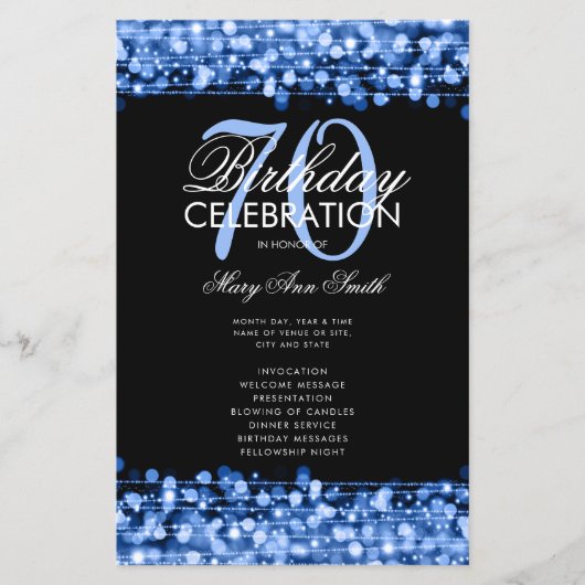 Elegant 70th Birthday Party Program Navy Menu (Voorkant)