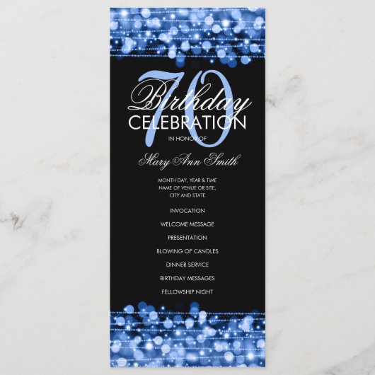 Elegant 70th Birthday Party Program Navy Menu (Voorkant)