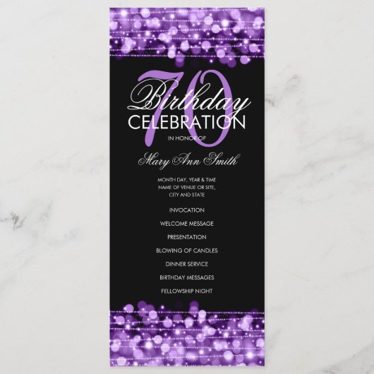 Elegant 70th Birthday Party Program Paars Menu (Voorkant)