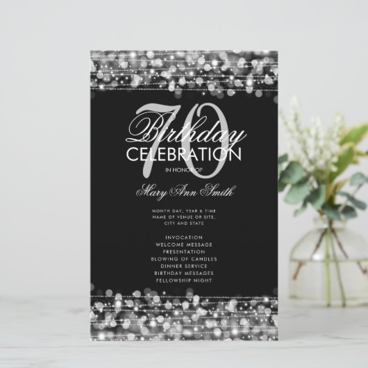 Elegant 70th Birthday Party Program Silver Menu (Staand voorkant)