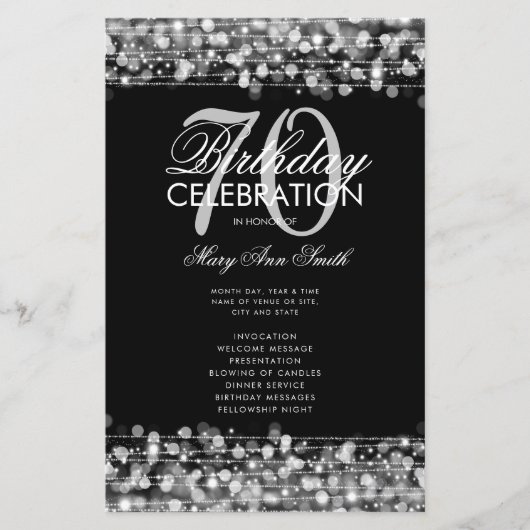 Elegant 70th Birthday Party Program Silver Menu (Voorkant)