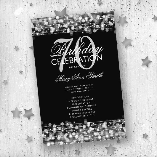 Elegant 70th Birthday Party Program Silver Menu