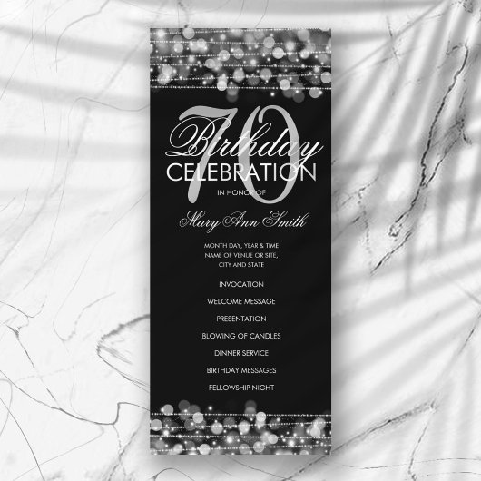 Elegant 70th Birthday Party Program Silver Menu