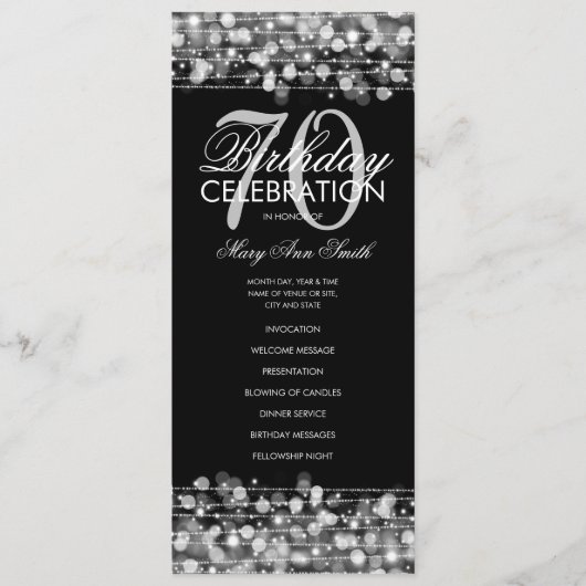 Elegant 70th Birthday Party Program Silver Menu (Voorkant)