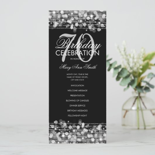 Elegant 70th Birthday Party Program Silver Menu (Staand voorkant)