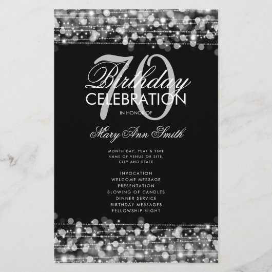 Elegant 70th Birthday Party Program Silver Menu (Voorkant)